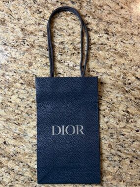 Dior Dark Navy Logo Gift Bag with Silver Lettering 6 X 10 1/2